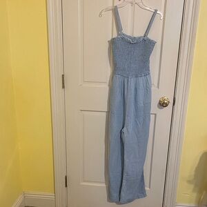 Dear John Sky Blue Smocked Jumpsuit
